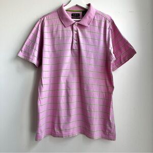 Vintage 80s Bill Blass Pink and Green Striped Polo Shirt-Mercerized Cotton
